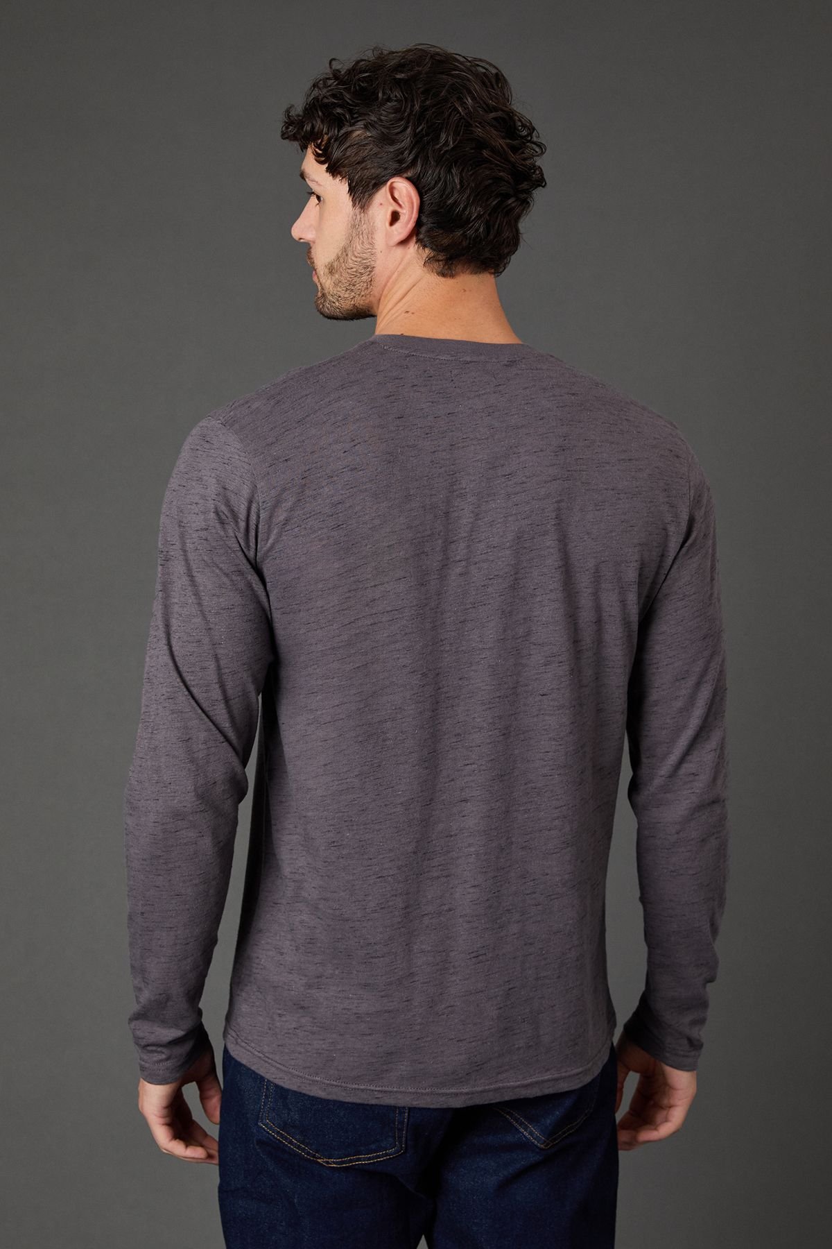 Maine Maine Men's Charcoal Long Sleeve Slub Grandad Neck T-Shirt - 4