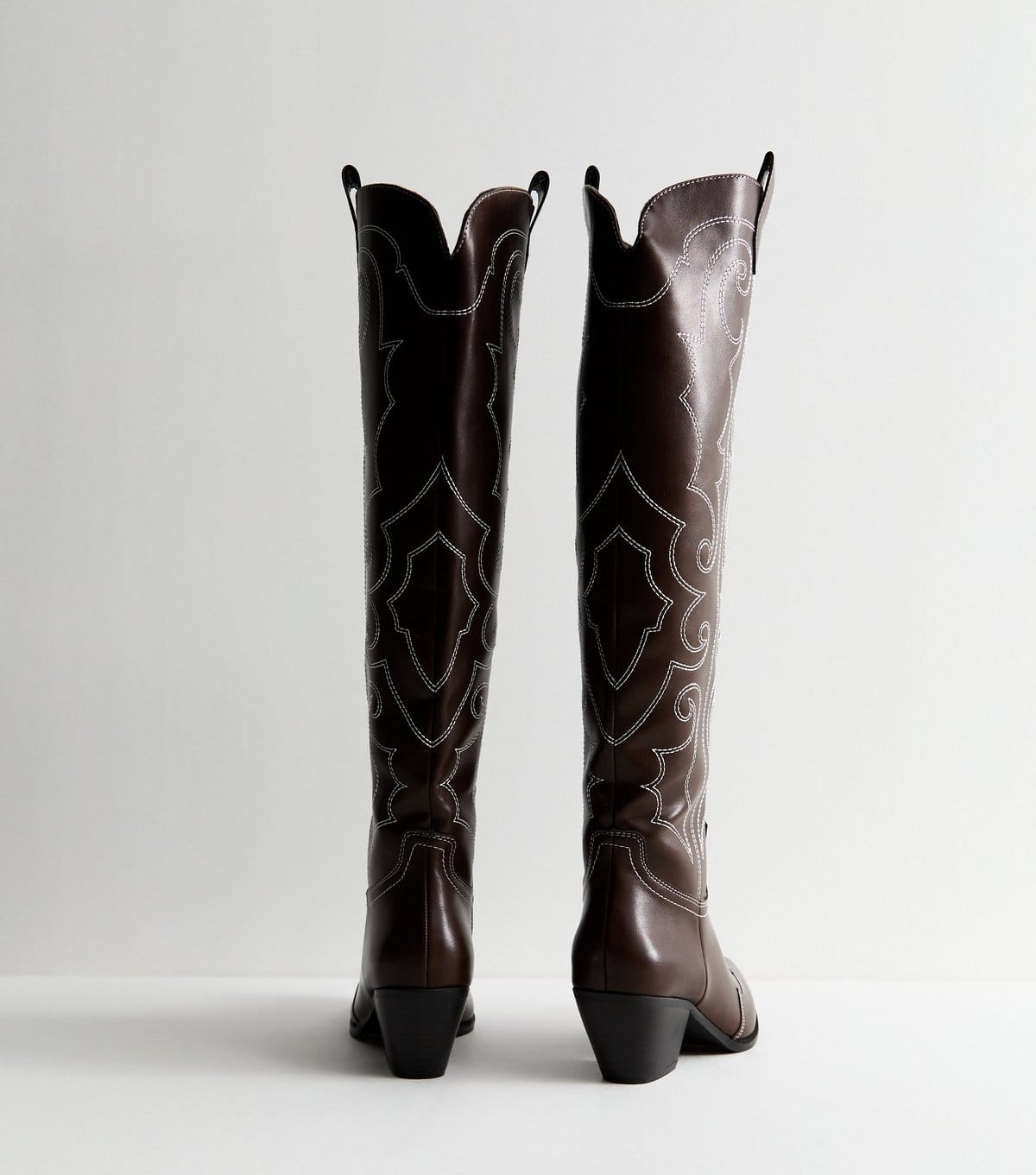 New Look Women's Dark Brown Western Faux Leather Knee High Boots Vegan New Look - 4
