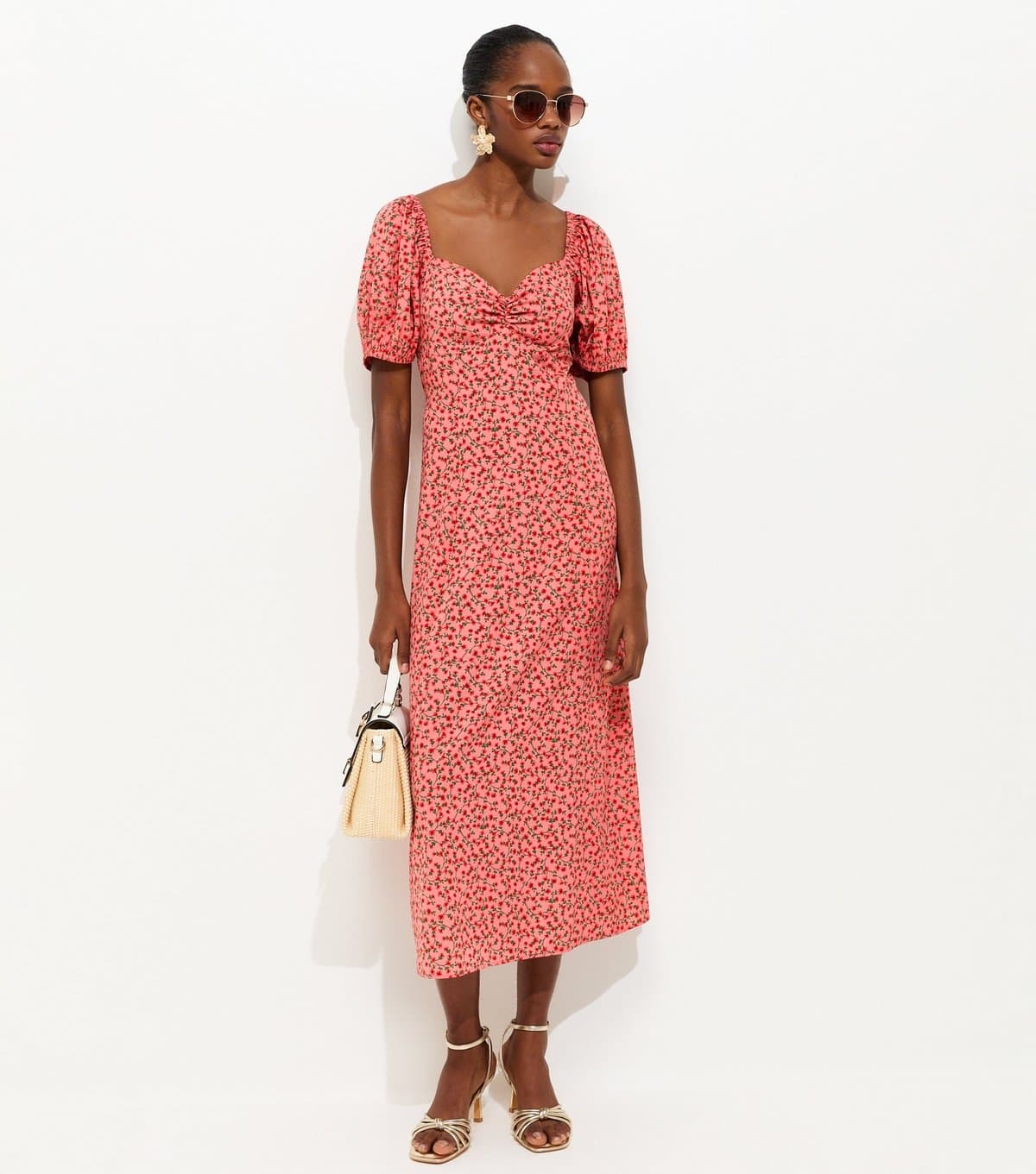 New Look Women's Pink Floral Print Crepe Midi Dress New Look