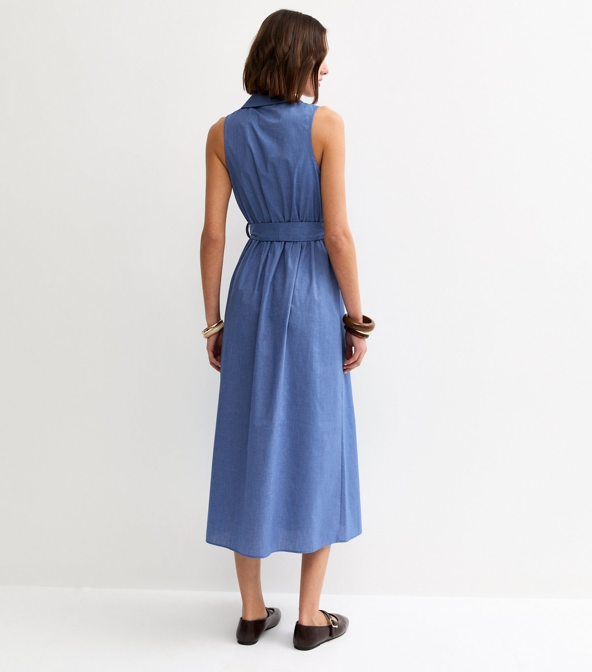 New Look Women's Blue Chambray Sleeveless Midi Shirt Dress New Look - 4