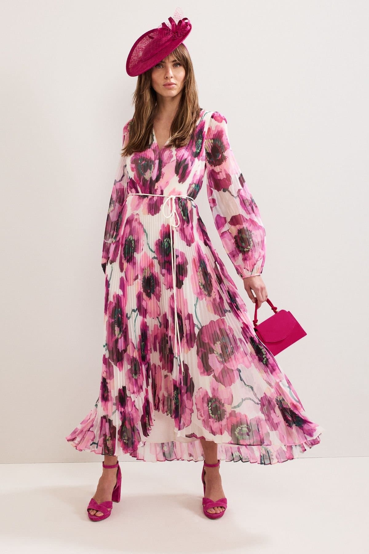 Phase Eight Phase Eight Women's Natalia Floral Pleated Maxi Dress in Fuchsia