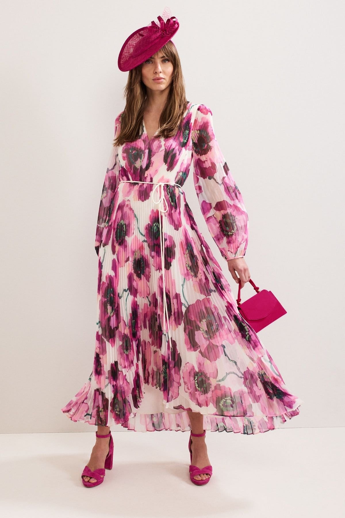 Phase Eight Phase Eight Women's Natalia Floral Pleated Maxi Dress in Fuchsia - 1