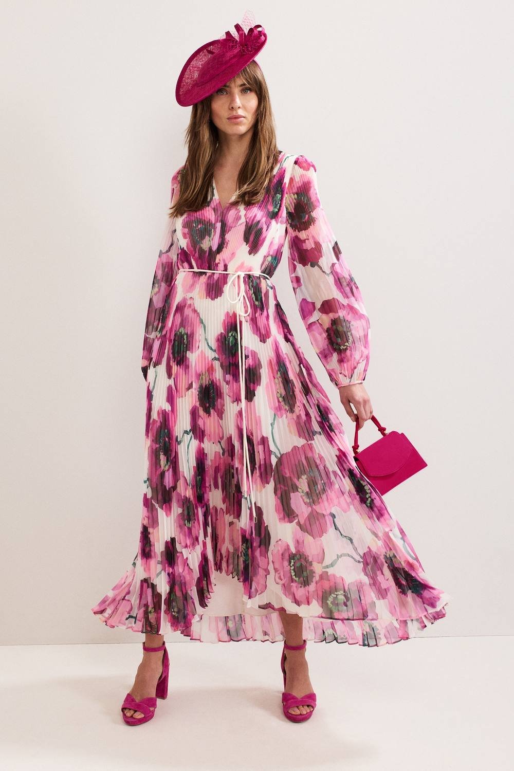 Phase Eight Phase Eight Women's Natalia Floral Pleated Maxi Dress in Fuchsia - 2