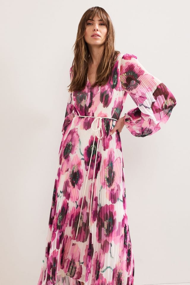 Phase Eight Phase Eight Women's Natalia Floral Pleated Maxi Dress in Fuchsia - 3