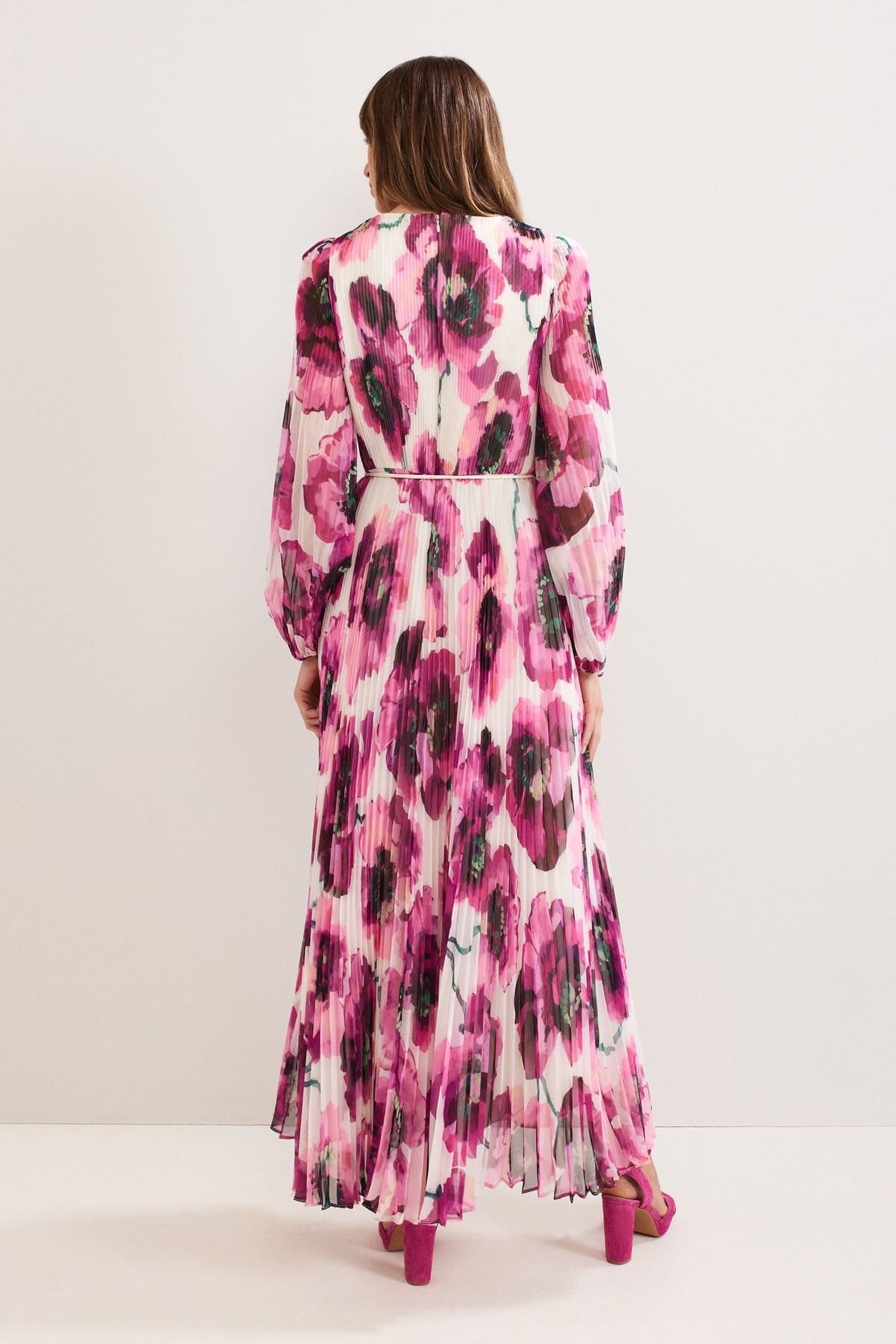 Phase Eight Phase Eight Women's Natalia Floral Pleated Maxi Dress in Fuchsia - 4