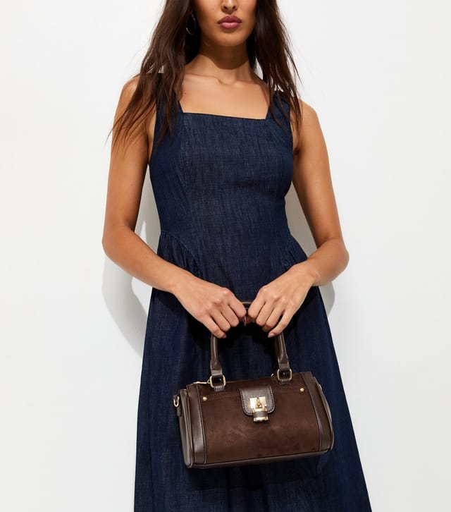 New Look Dark Brown Faux Brushed Leather Padlock Crossbody Bag New Look - 2