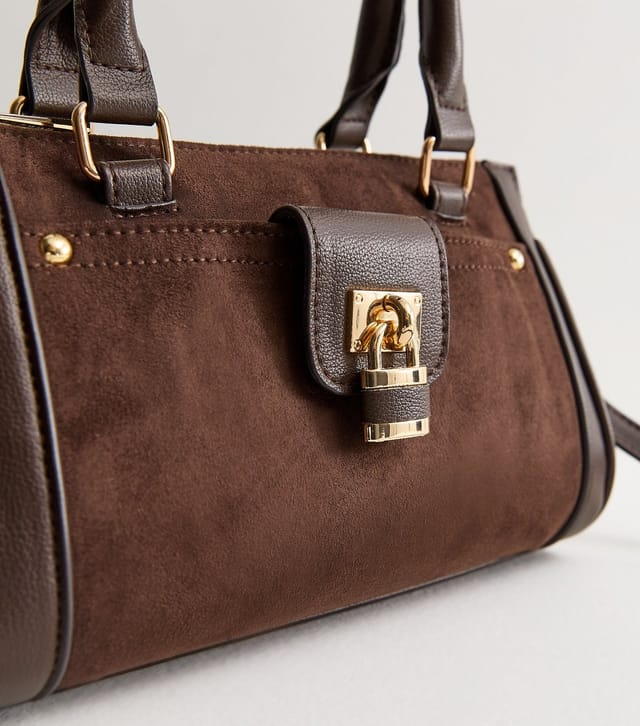 New Look Dark Brown Faux Brushed Leather Padlock Crossbody Bag New Look - 3