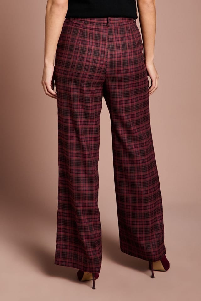 Coast Coast Women's Lisa Tan Premium Formal Check Trouser in Berry - 3