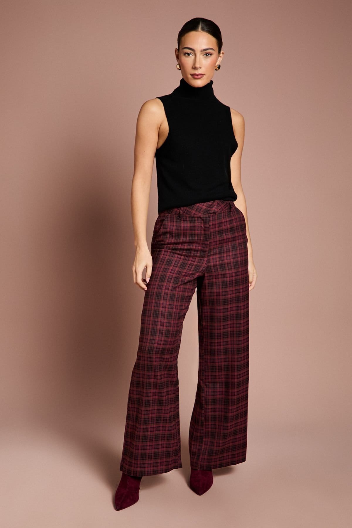 Coast Coast Women's Lisa Tan Premium Formal Check Trouser in Berry - 4