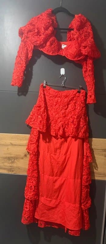 ASOS Asos luxe Orange Lace Ruffle Co-Ord Set UK 14 - Top & Skirt