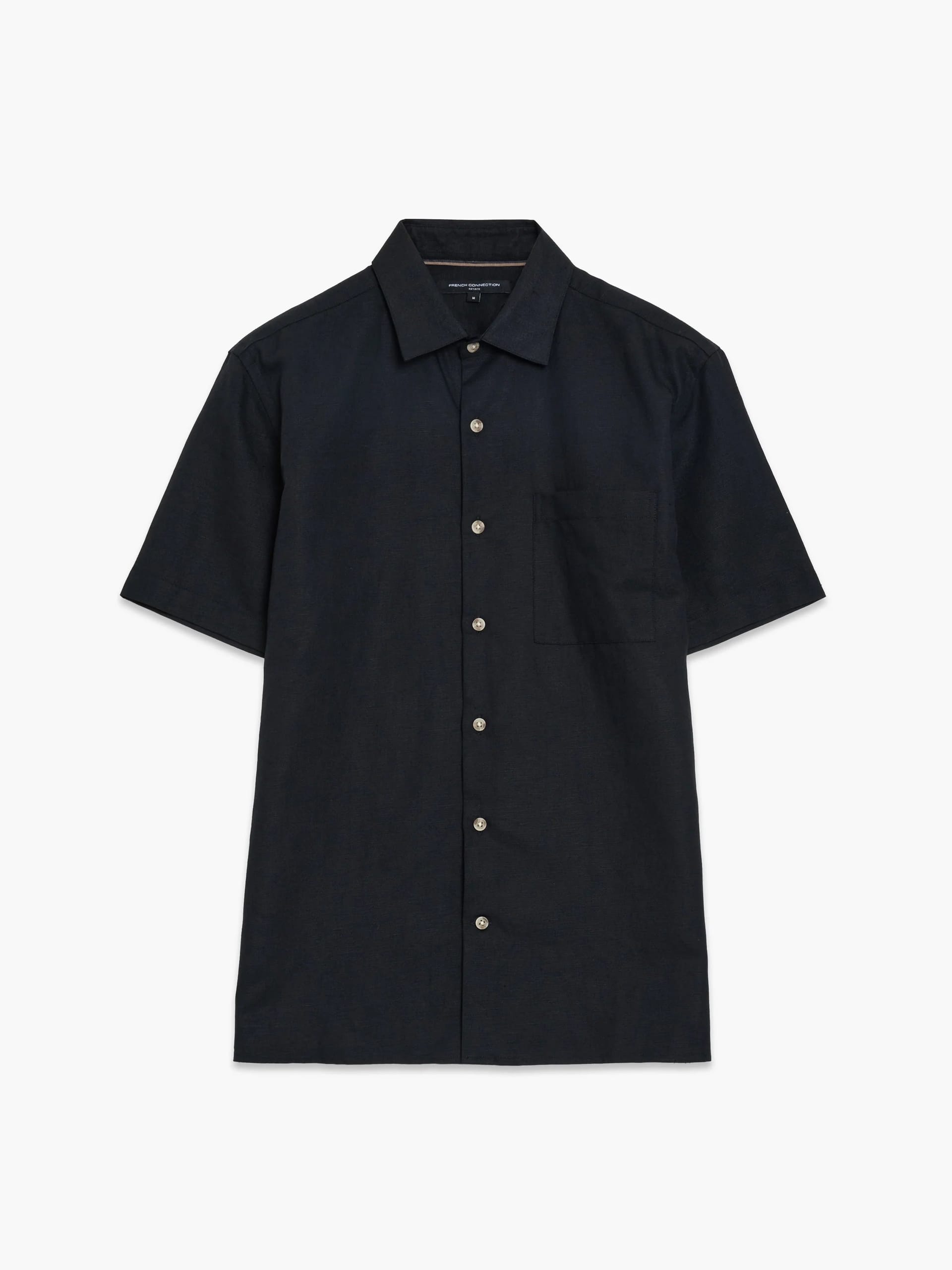 French Connection Black Linen Blend Short Sleeve Shirt