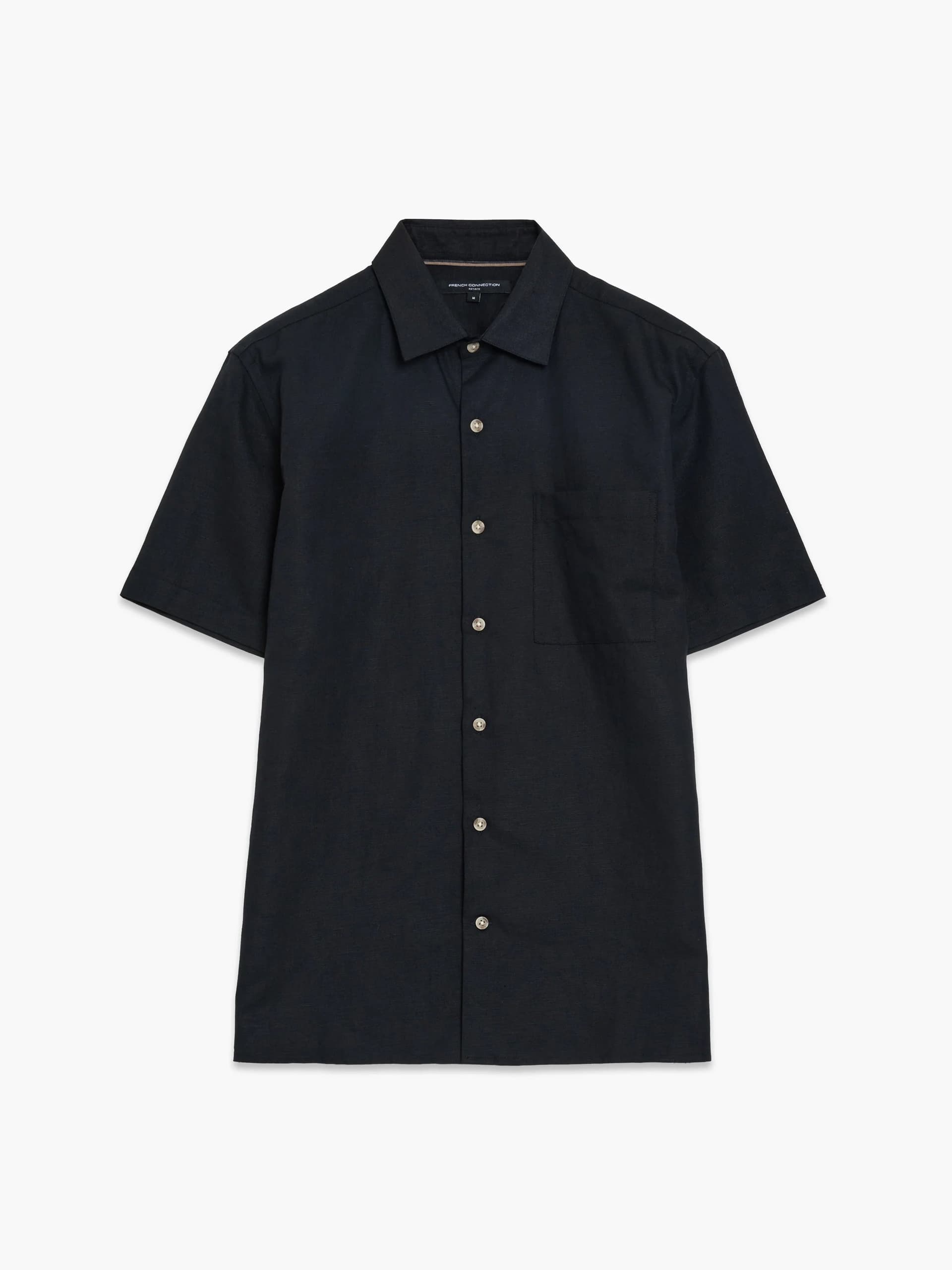 French Connection Linen Blend Short Sleeve Shirt Black