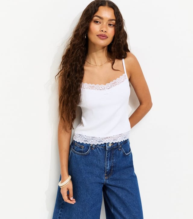 New Look Women's Petite White Lace Trim Cami Top New Look - 2
