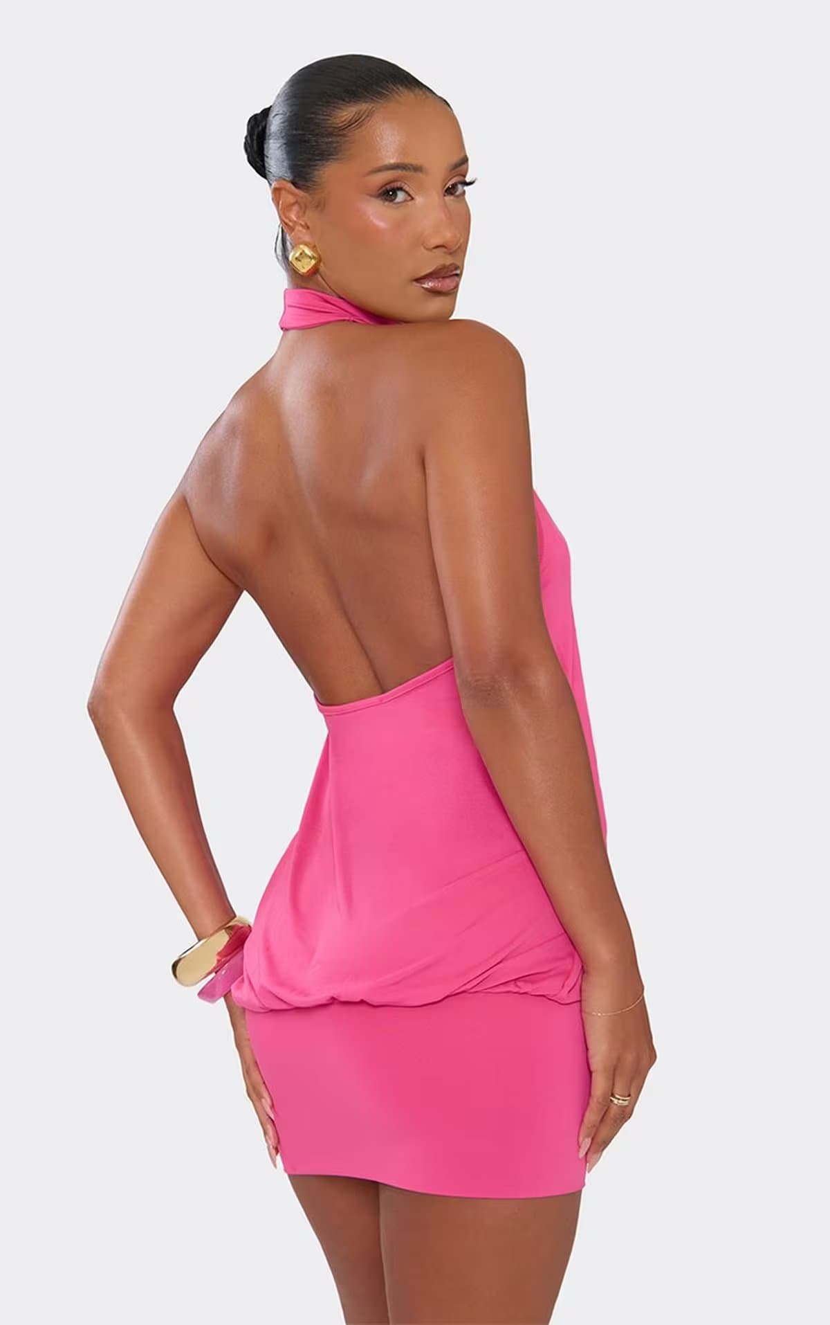 EGO High Neck Open Back Mini Dress In Hot Pink., Women's Size UK S