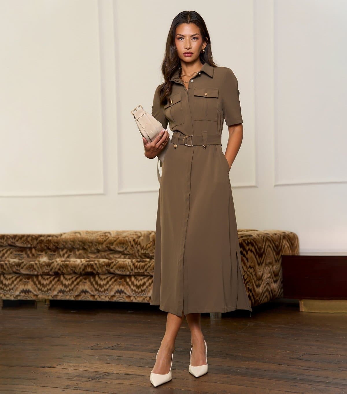 Gini London Women's Green Utility Shirt Dress Gini London New Look