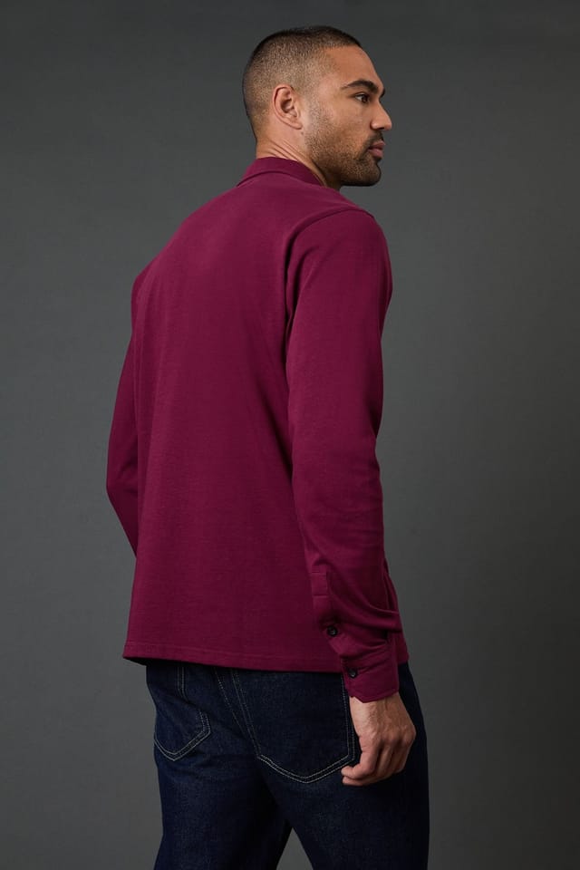 Burton Burton Men's Burgundy Long Sleeve Smart Polo Shirt - 3