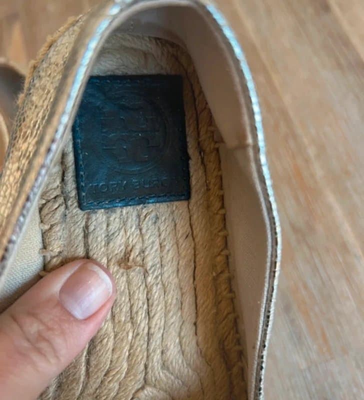 Tory Burch 🤍Tory Burch Gold Silver Metallic Leather Espadrilles Navy Toe Flats UK 4 US 6.5