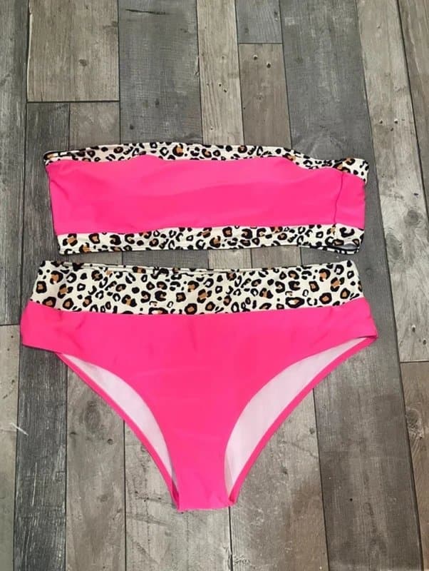 Shein Hot Pink & Leopard Print Bandeau Bikini Set - Size 4XL - Brand New Without Tags