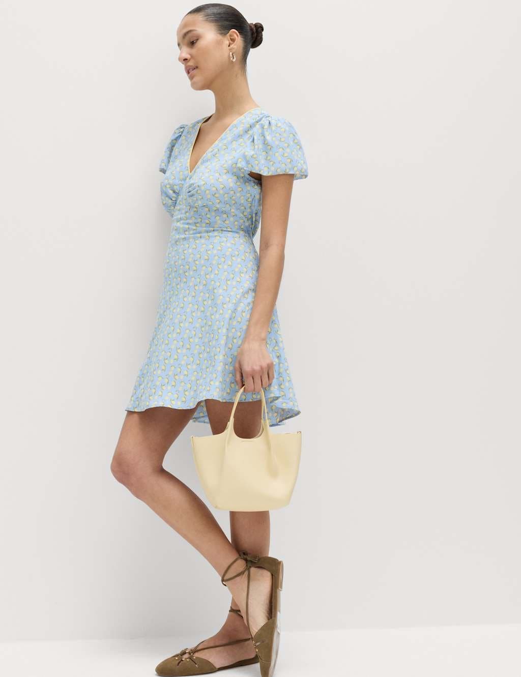 Marks & Spencer M&S Printed Mini Tea Dress Blue Mix