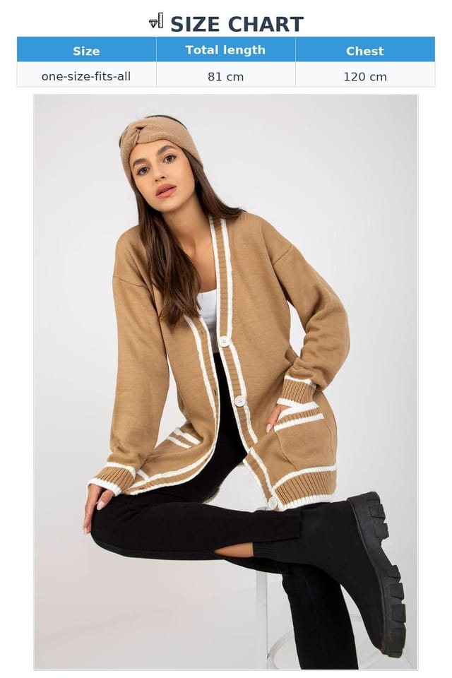 Love Lace Love Lace Women's Long Sleeve Button Cardigan With Contrast Trim in Beige - 2