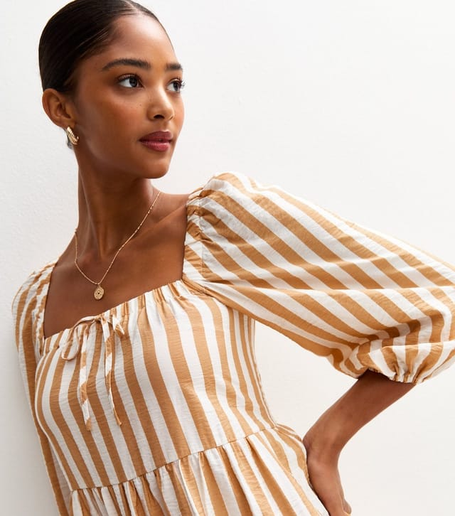 New Look Women's Brown Striped Smock Tiered Mini Dress New Look - 2