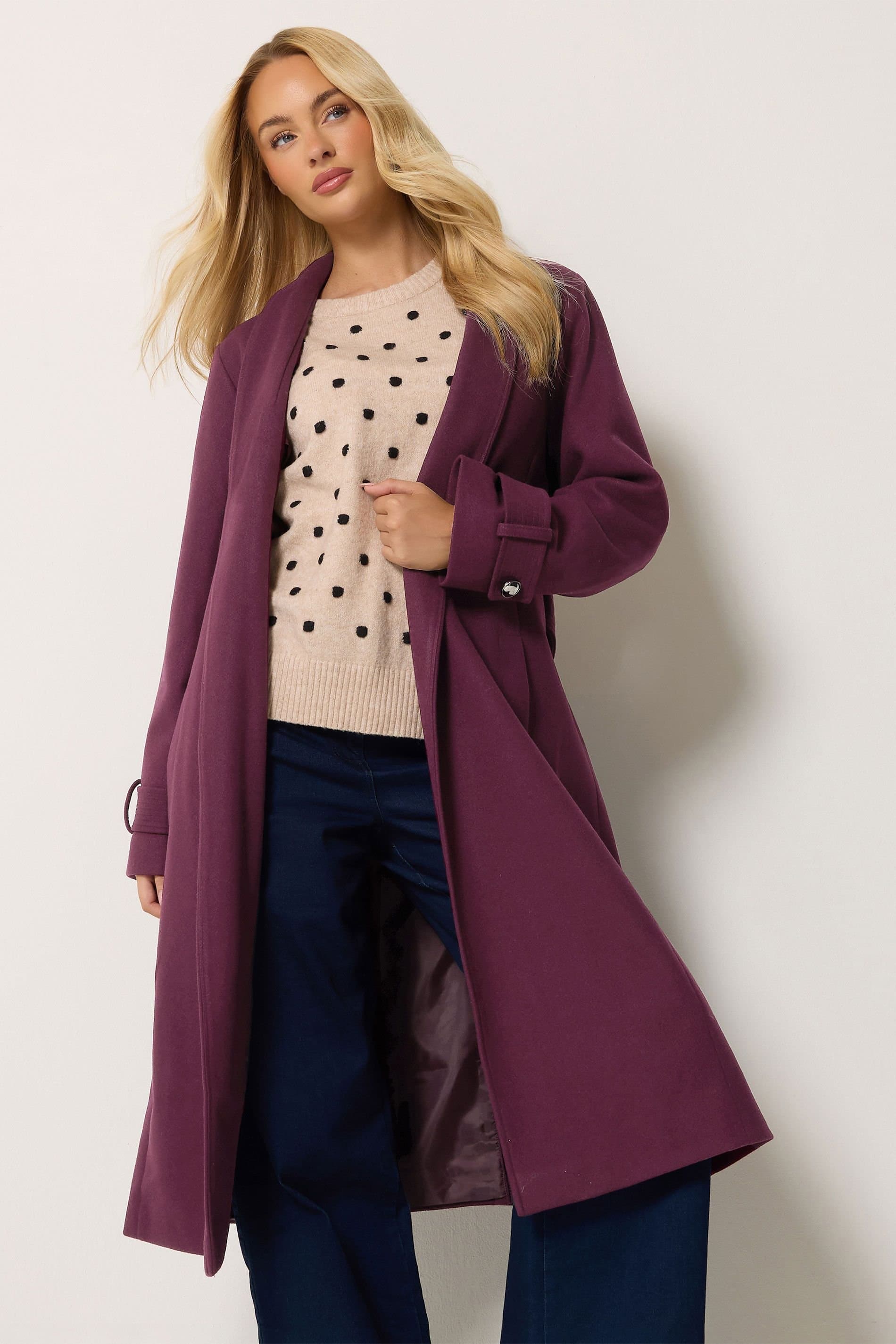 M&Co M&Co Women's Belted Tailored Coat in Plum
