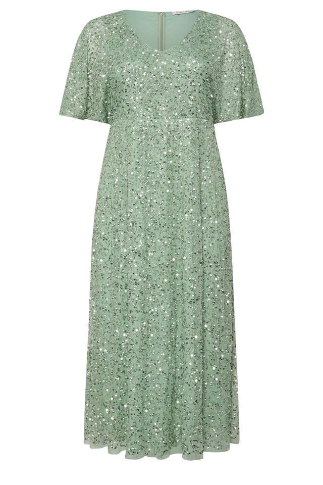 Yours Yours Women's Hand Embellished V-Neck Maxi Dress in Light Green - 2