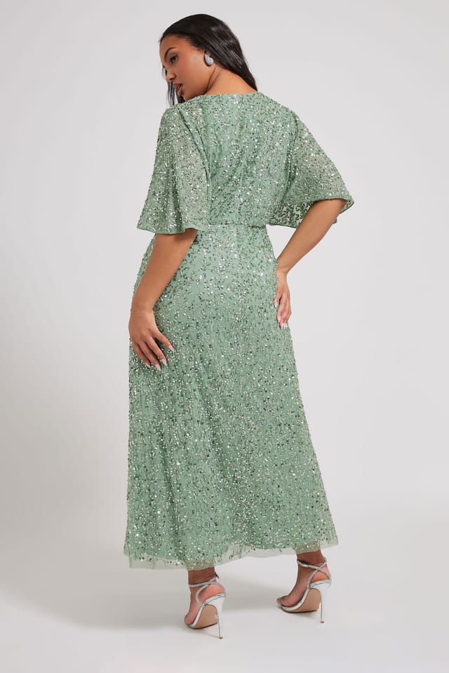 Yours Yours Women's Hand Embellished V-Neck Maxi Dress in Light Green - 3