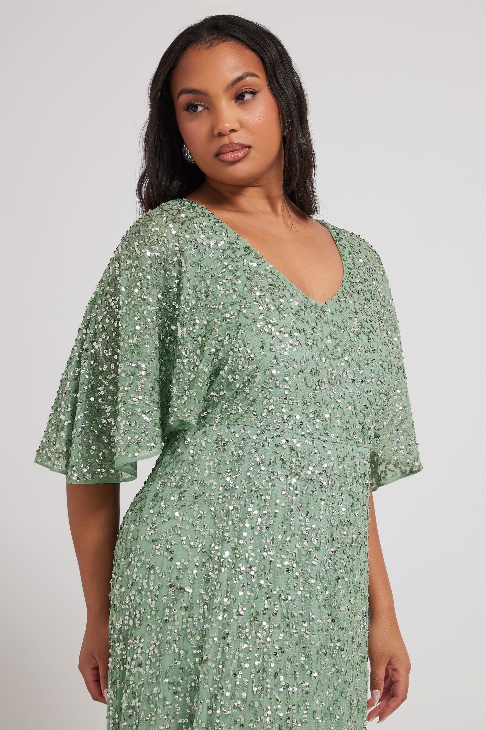 Yours Yours Women's Hand Embellished V-Neck Maxi Dress in Light Green - 4