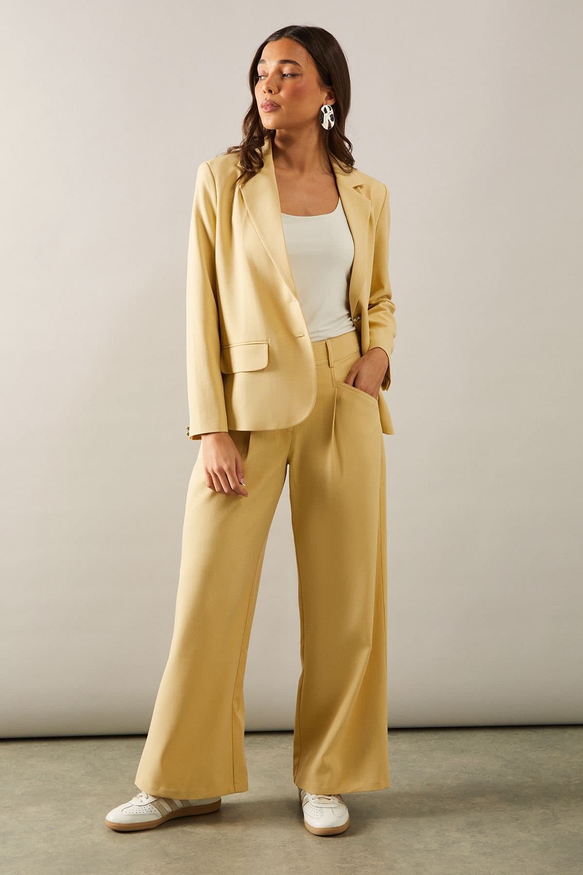 Wallis Wallis Women's Yellow Pinstripe Wide Leg Trouser