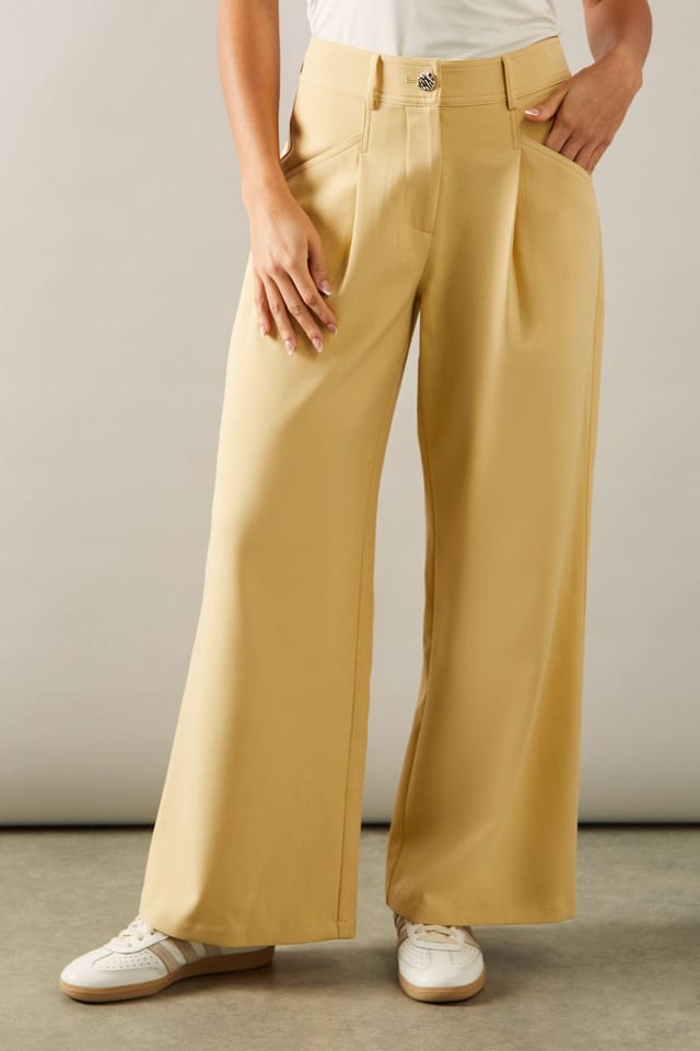 Wallis Wallis Women's Petite Pinstripe Wide Leg Trouser in Yellow - 2