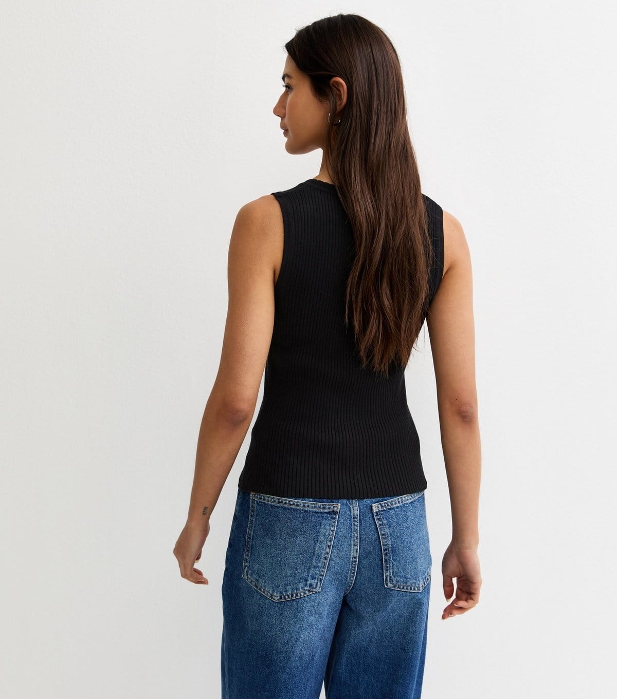 New Look Women's Black Ribbed Knit Scoop Neck Button Front Vest Top New Look - 4
