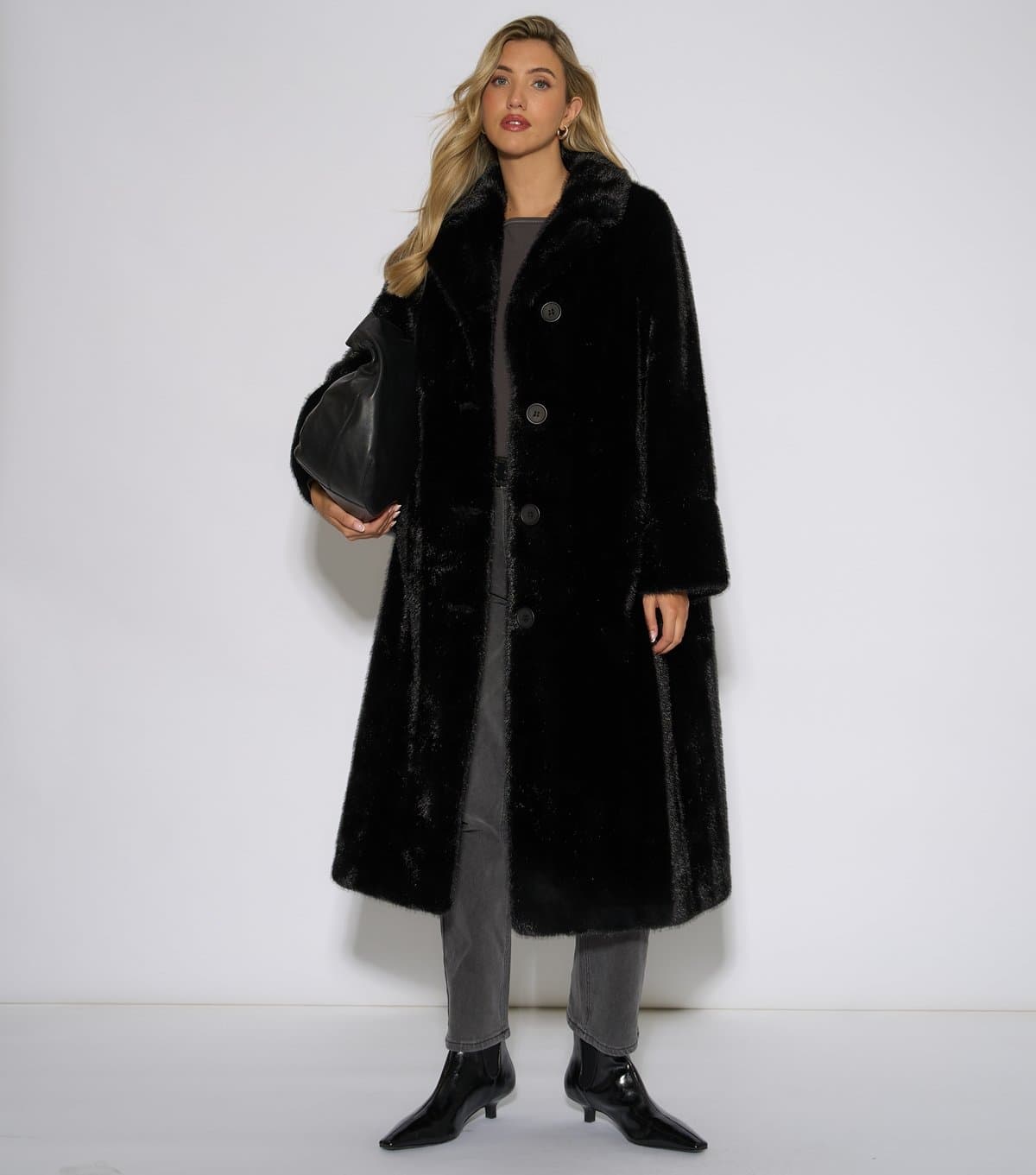 Gini London Women's Black Faux Fur Longline Coat Gini London New Look