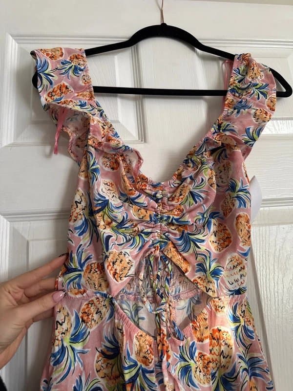 Bershka Bershka Pink Patterned Frill Sleeved Playsuit