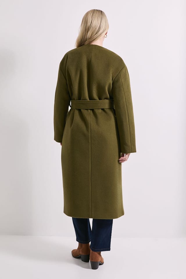 Dorothy Perkins Dorothy Perkins Women's Belted Round Neck Scarf Coat in Olive - 3
