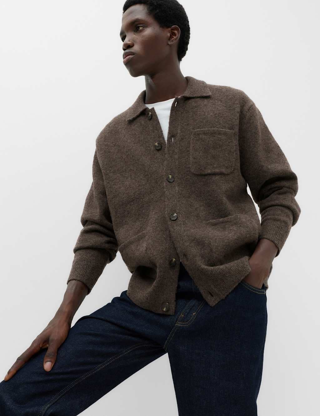 Marks & Spencer M&S Lofty Utility Button Through Cardigan Bitter Chocolate