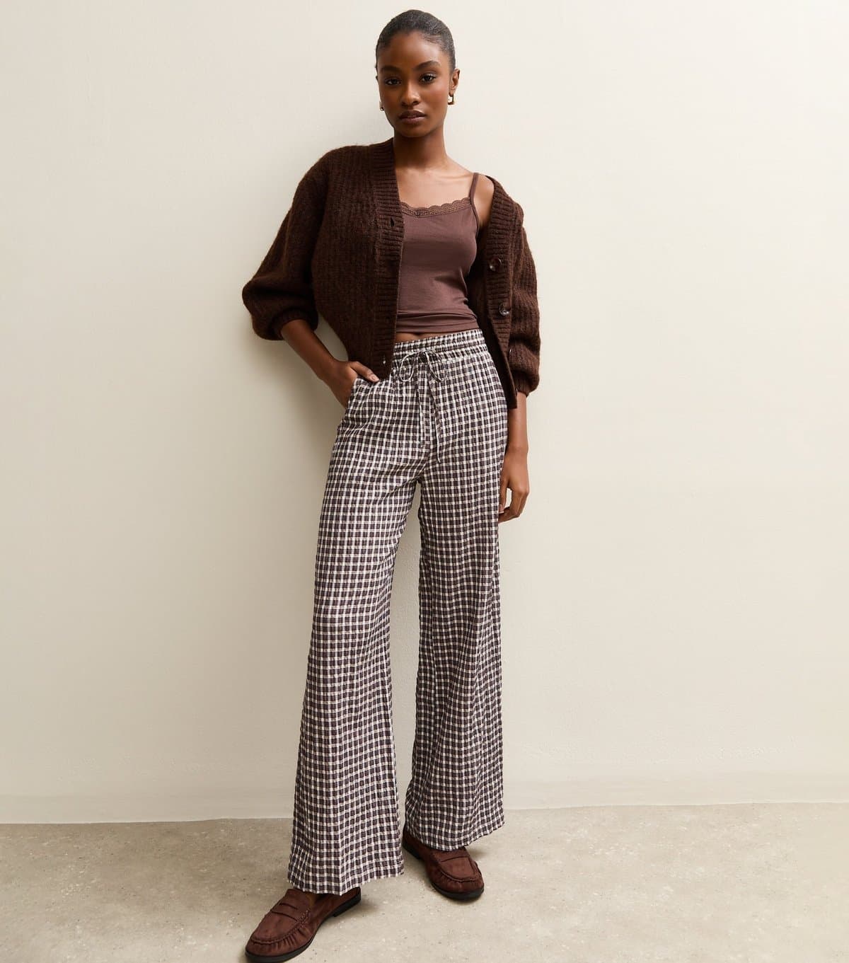 New Look New Look Cream Check Wide Leg Trousers