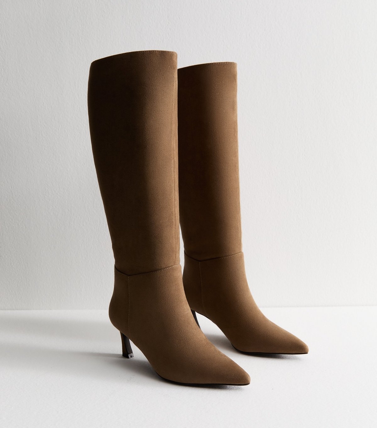 New Look Women's Camel Faux Suede Heeled Knee High Boots Vegan New Look - 3