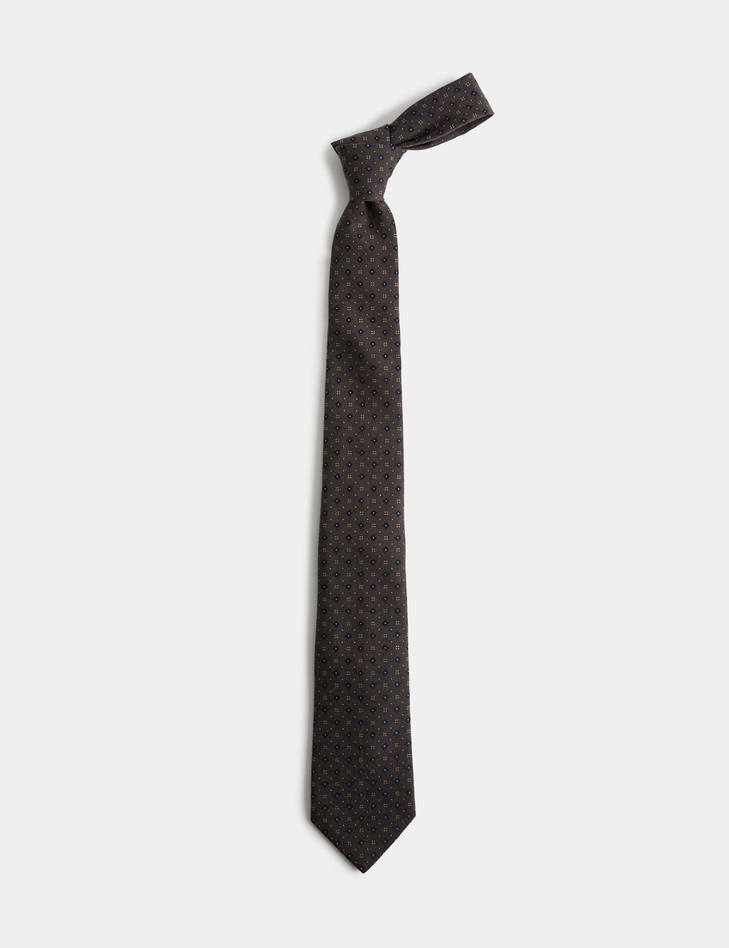 Marks & Spencer M&S Multi Geometric Silk Wool Tie Neutral