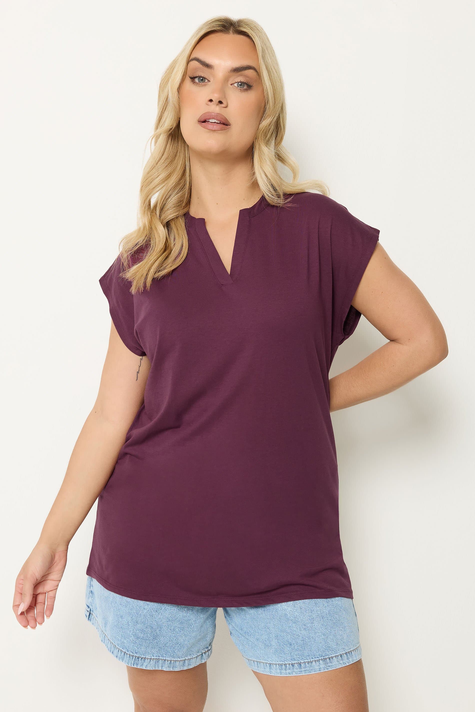 Yours Plus Size Purple Notch Neck Tshirt