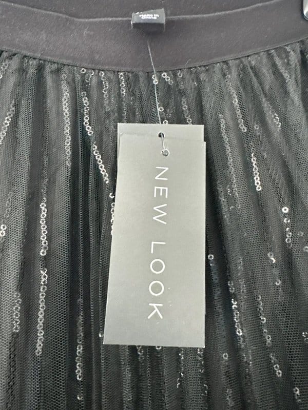 New Look Black Sequin Tulle Midi Skirt
