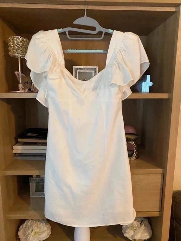 Karen Millen 👼 Karen Millen Cream Linen Mix "Angel" Mini Dress - Size 10