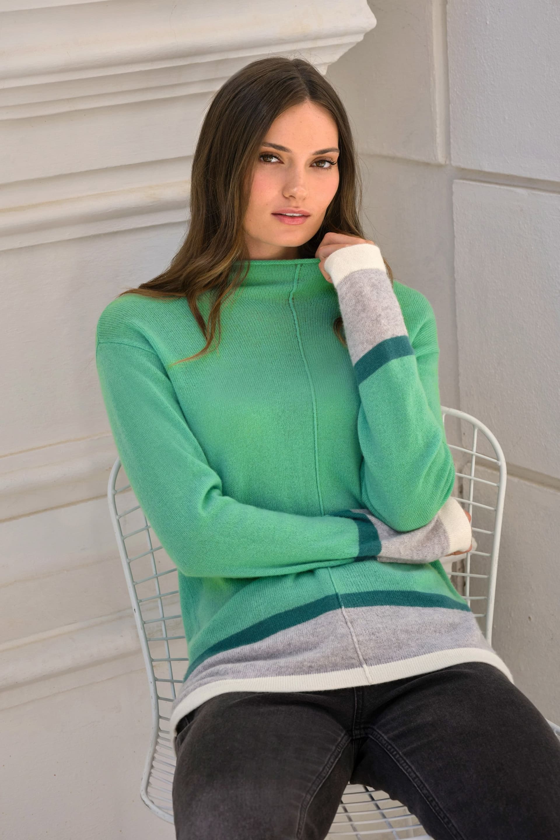 Pure Collection Pure Collection Mint Cashmere Striped Sweater