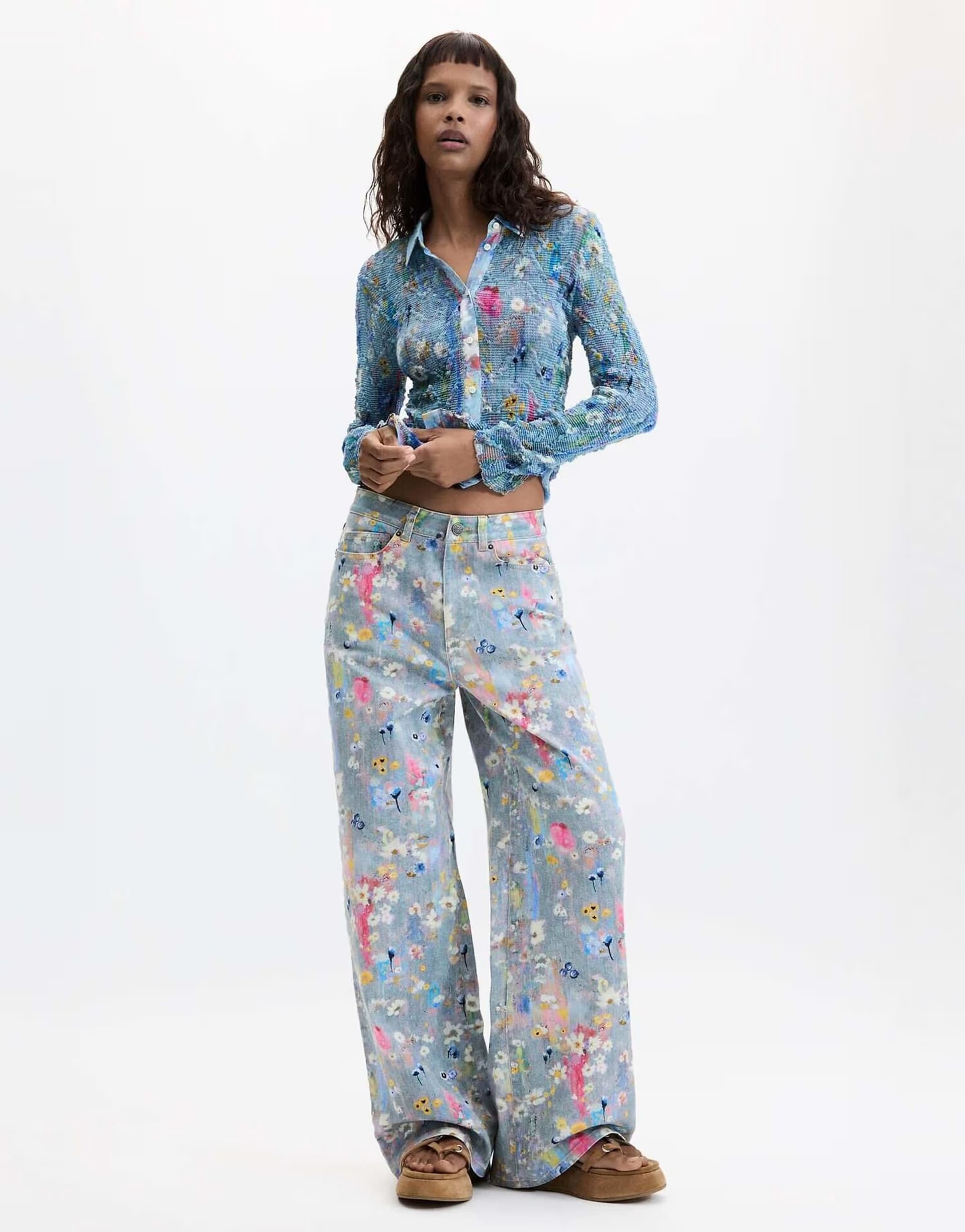 ASOS Desigual Printed denim trousers in gray