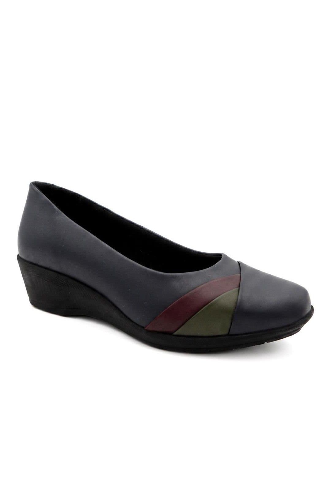 Pavers Pavers Women's Smart Leather Wedge Heel Pumps in Navy