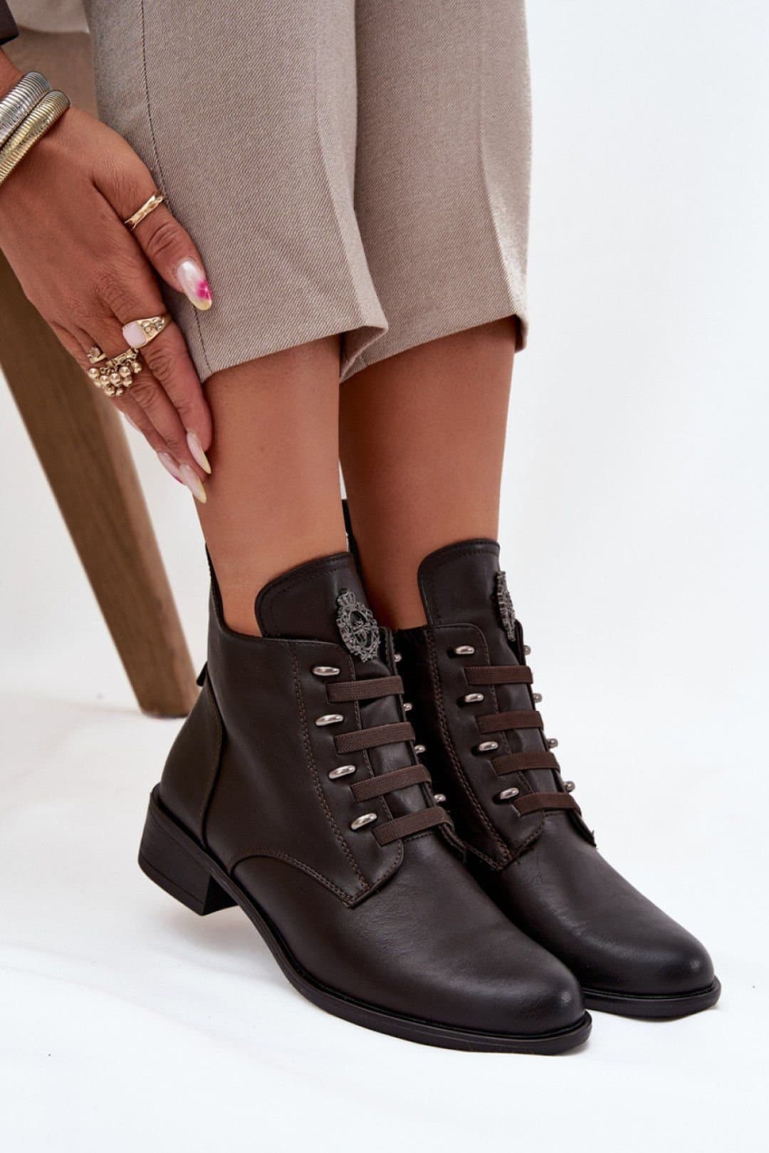 Love Lace Love Lace Women's Low Ankle Boots With Warm Shoe Blanket Lining & Rounded Toe in Brown