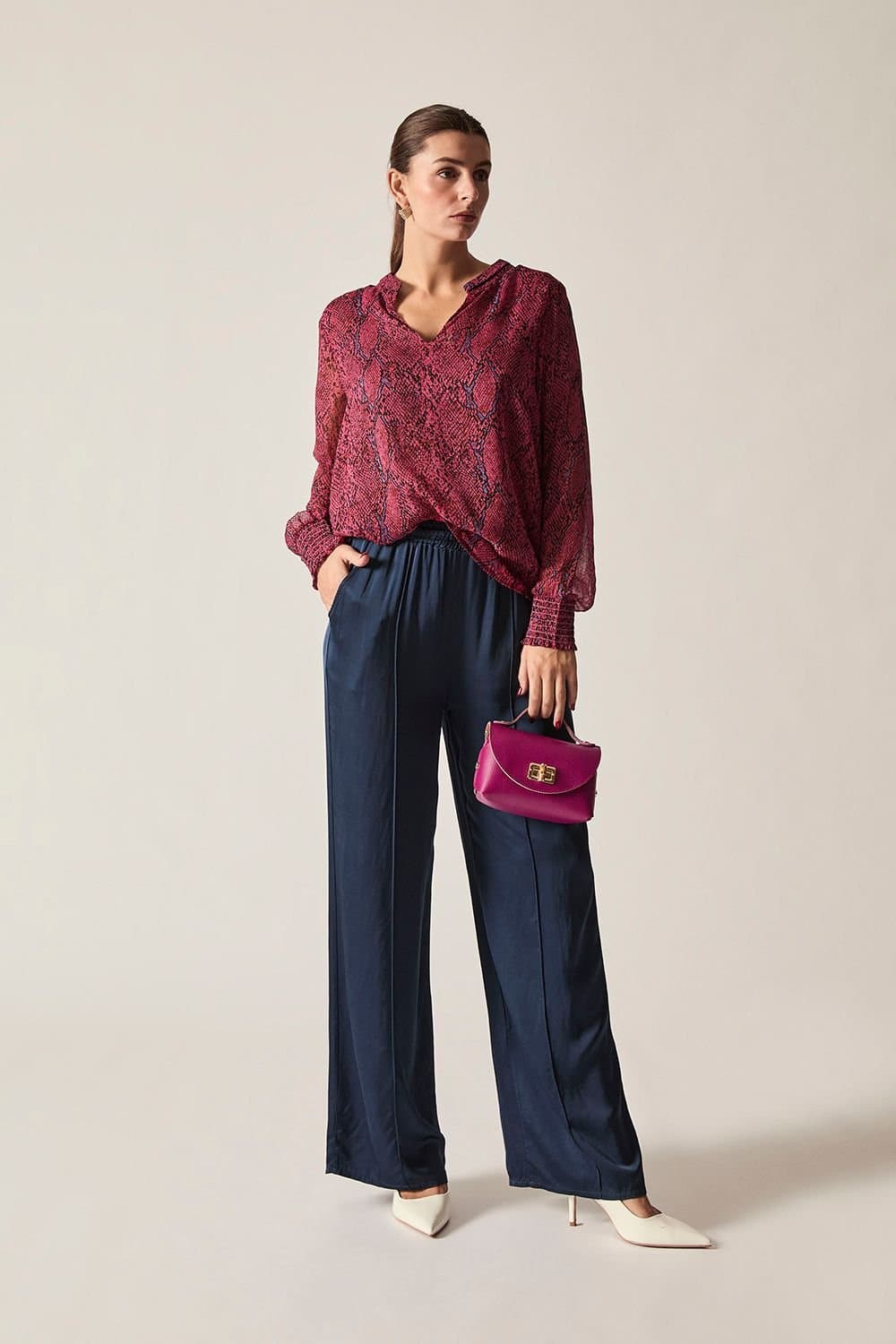 James Lakeland James Lakeland Women's Snake Print Blouse Burgundy