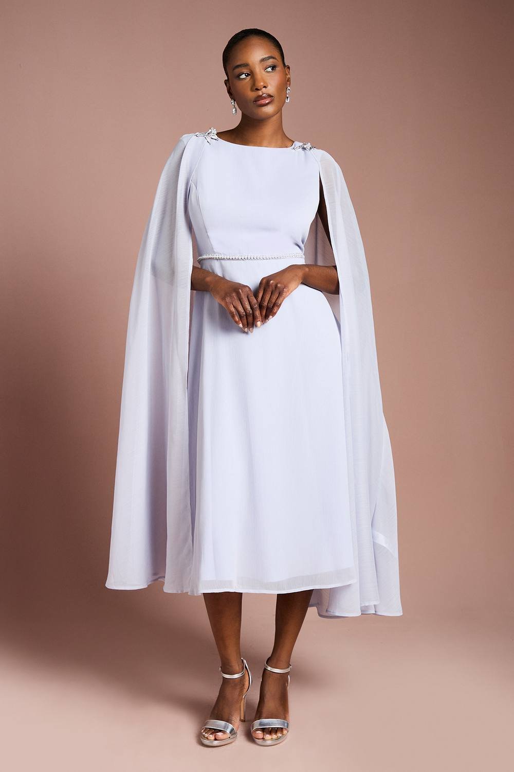 Coast Coast Women's Detachable Cape Georgette Dress with Diamante Broach Detail in Lilac - 2