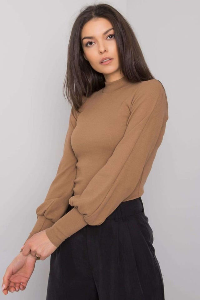 Love Lace Love Lace Women's Ribbed Long Sleeve Blouse with Wide Cuffs Style 168198 in Brown - 2