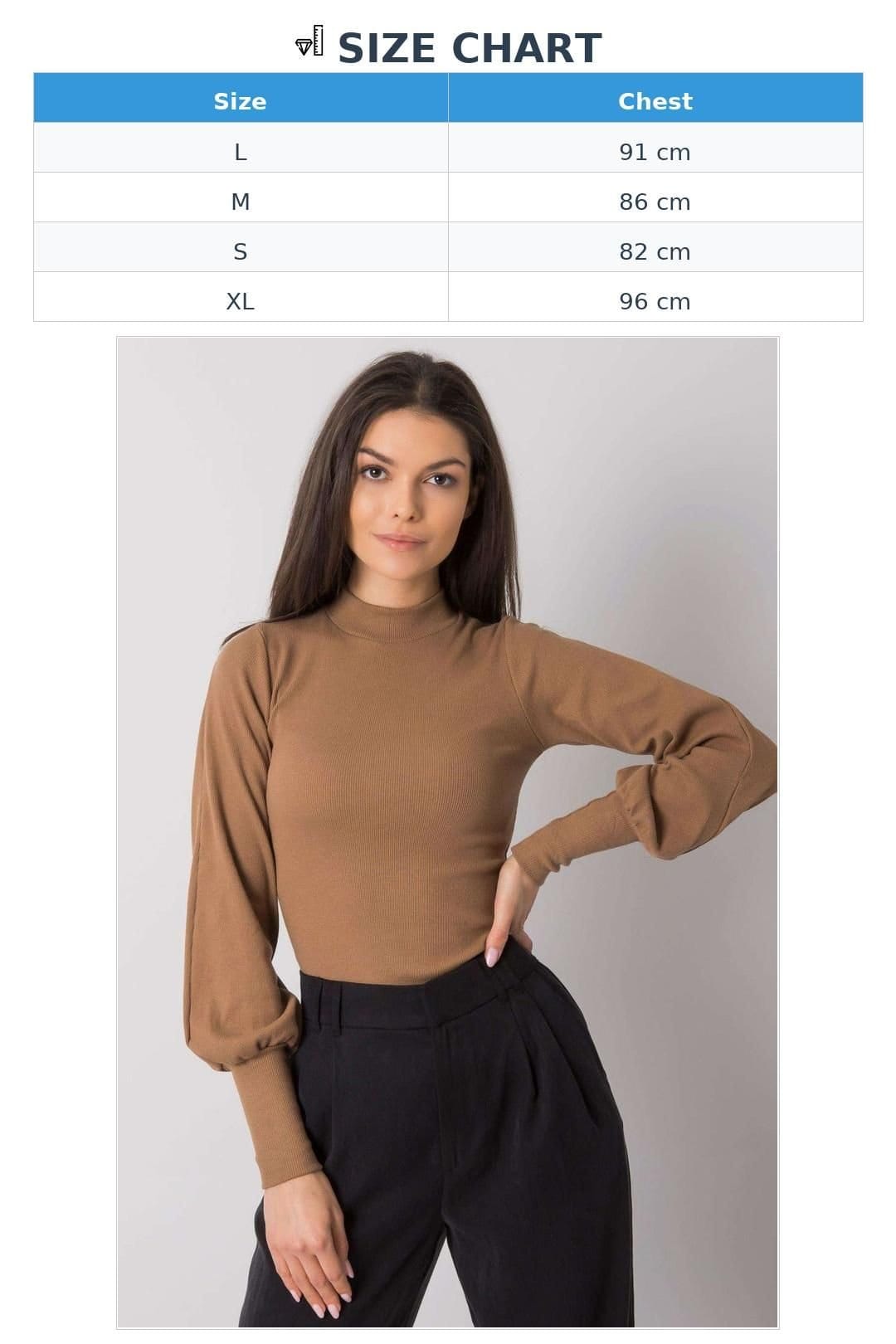 Love Lace Love Lace Women's Ribbed Long Sleeve Blouse with Wide Cuffs Style 168198 in Brown - 4